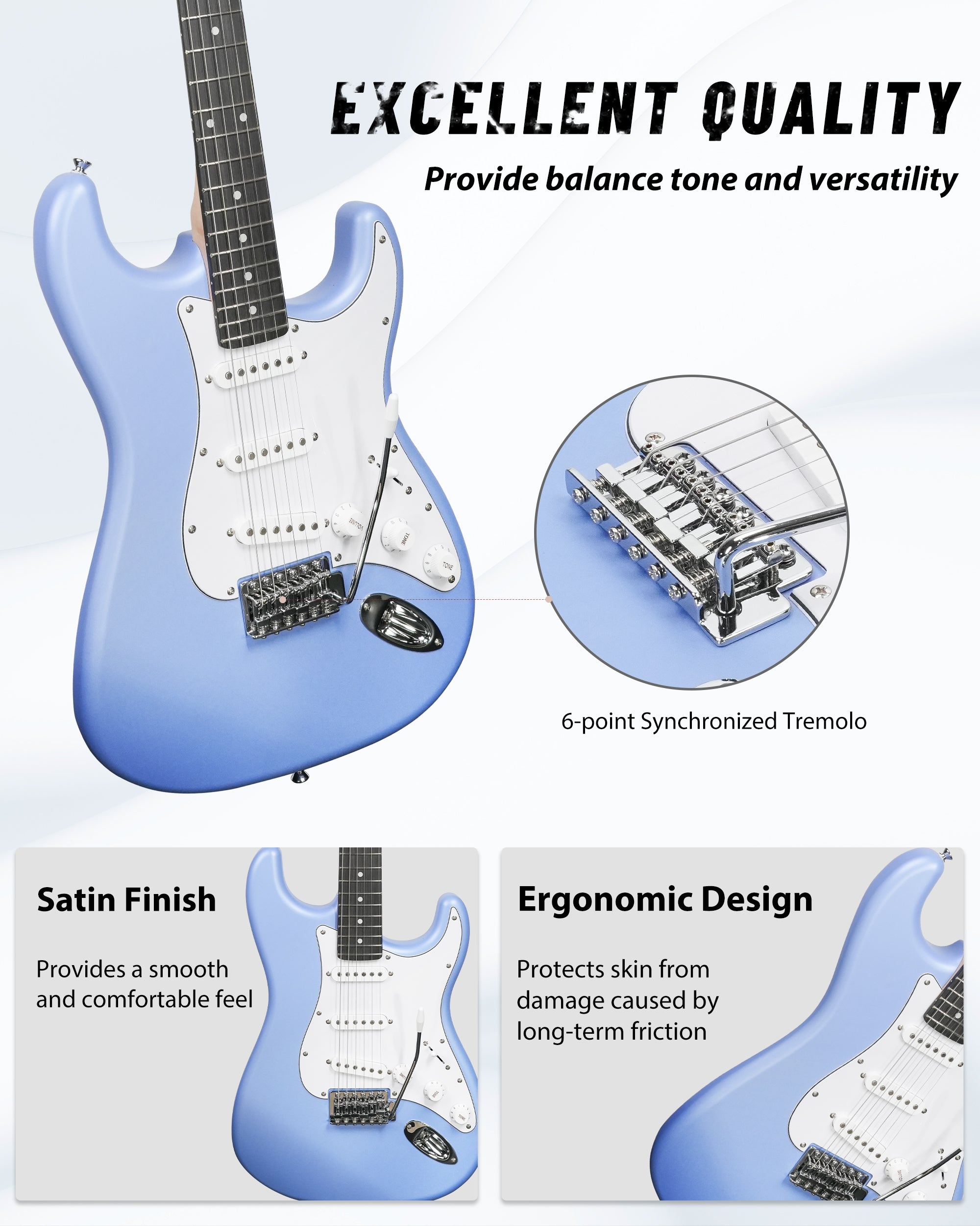 Tostar TST-110 39-inch Electric Guitar, S-S-S Pick Up