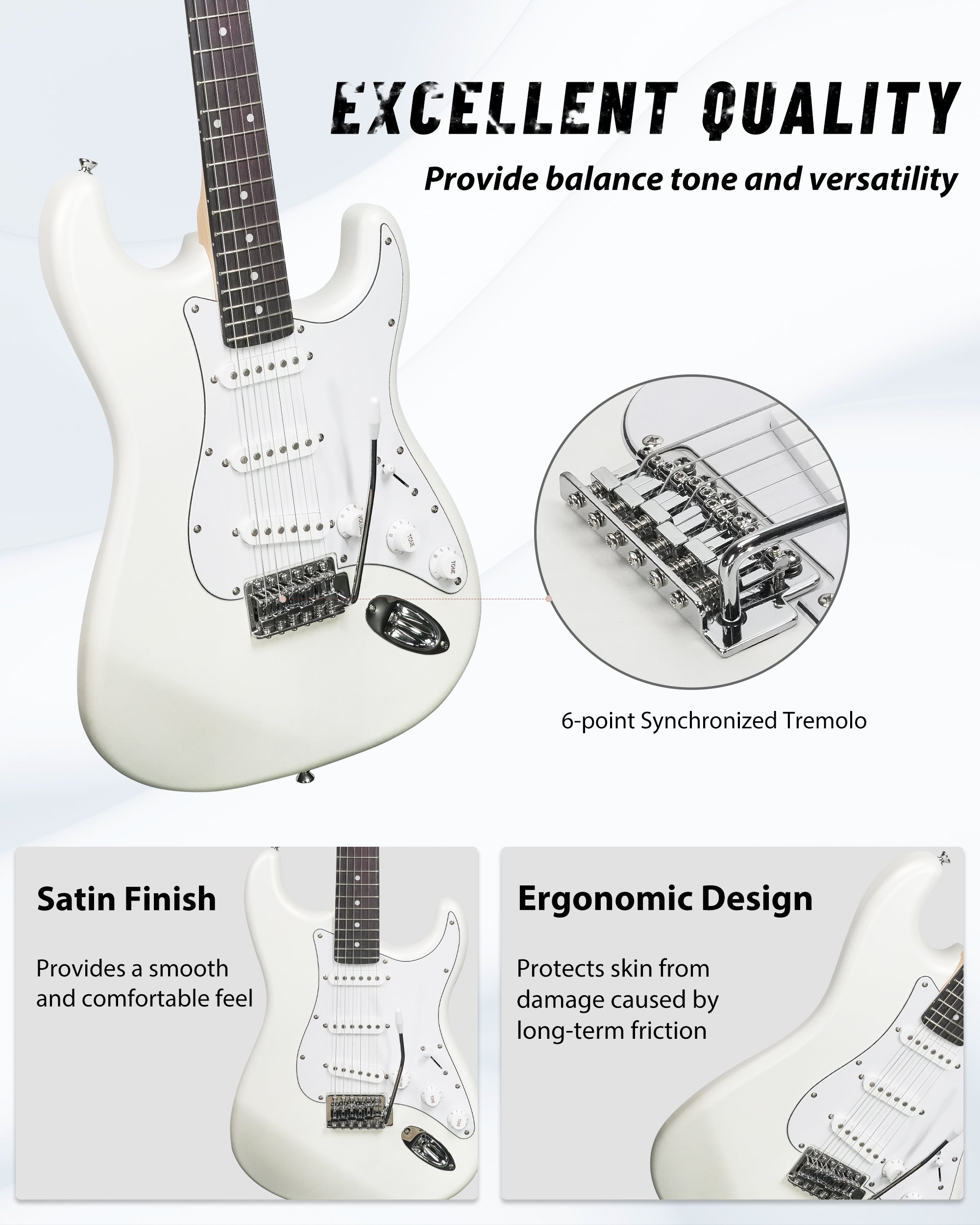 Tostar TST-110 39-inch Electric Guitar, S-S-S Pick Up