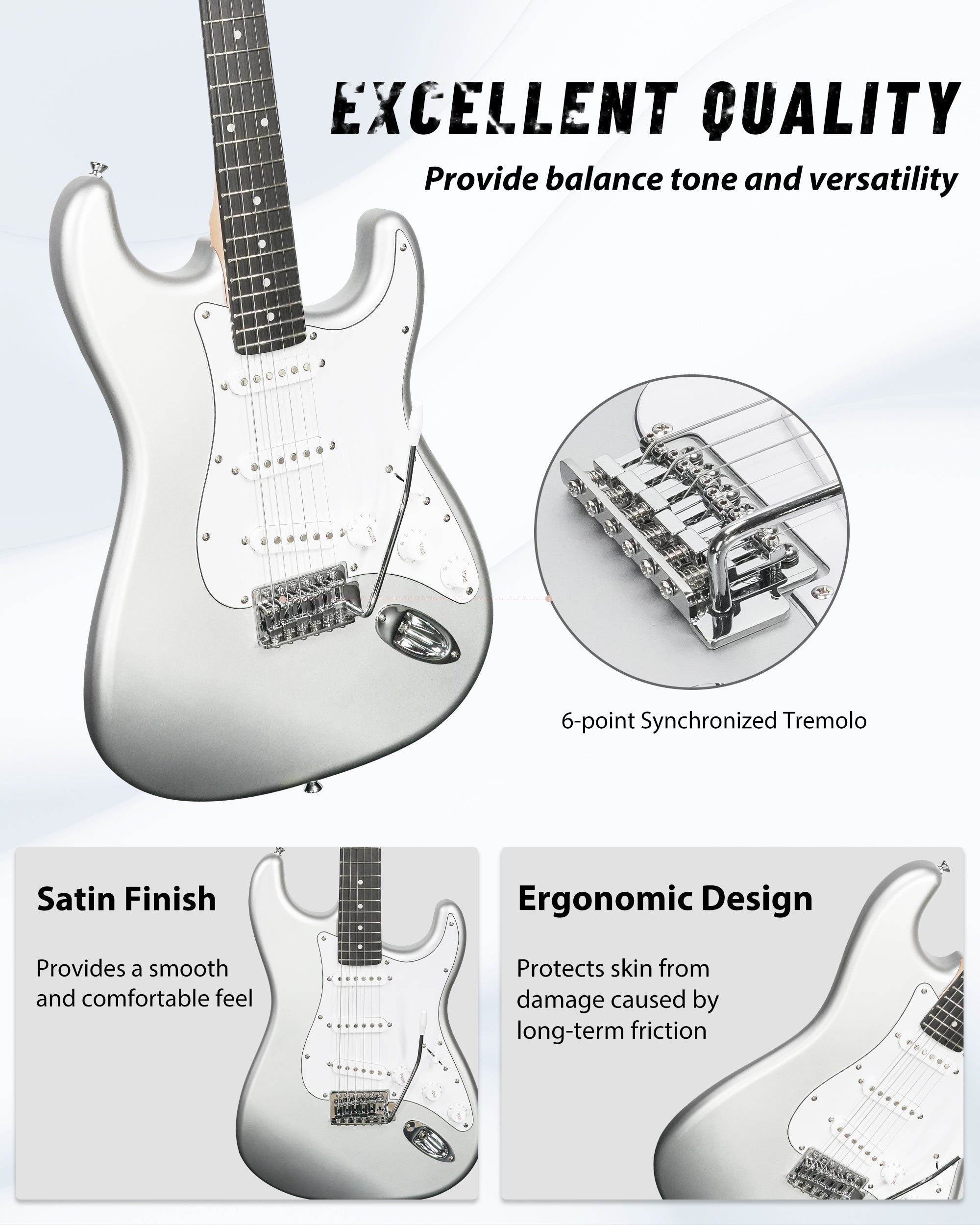Tostar TST-110 39-inch Electric Guitar, S-S-S Pick Up