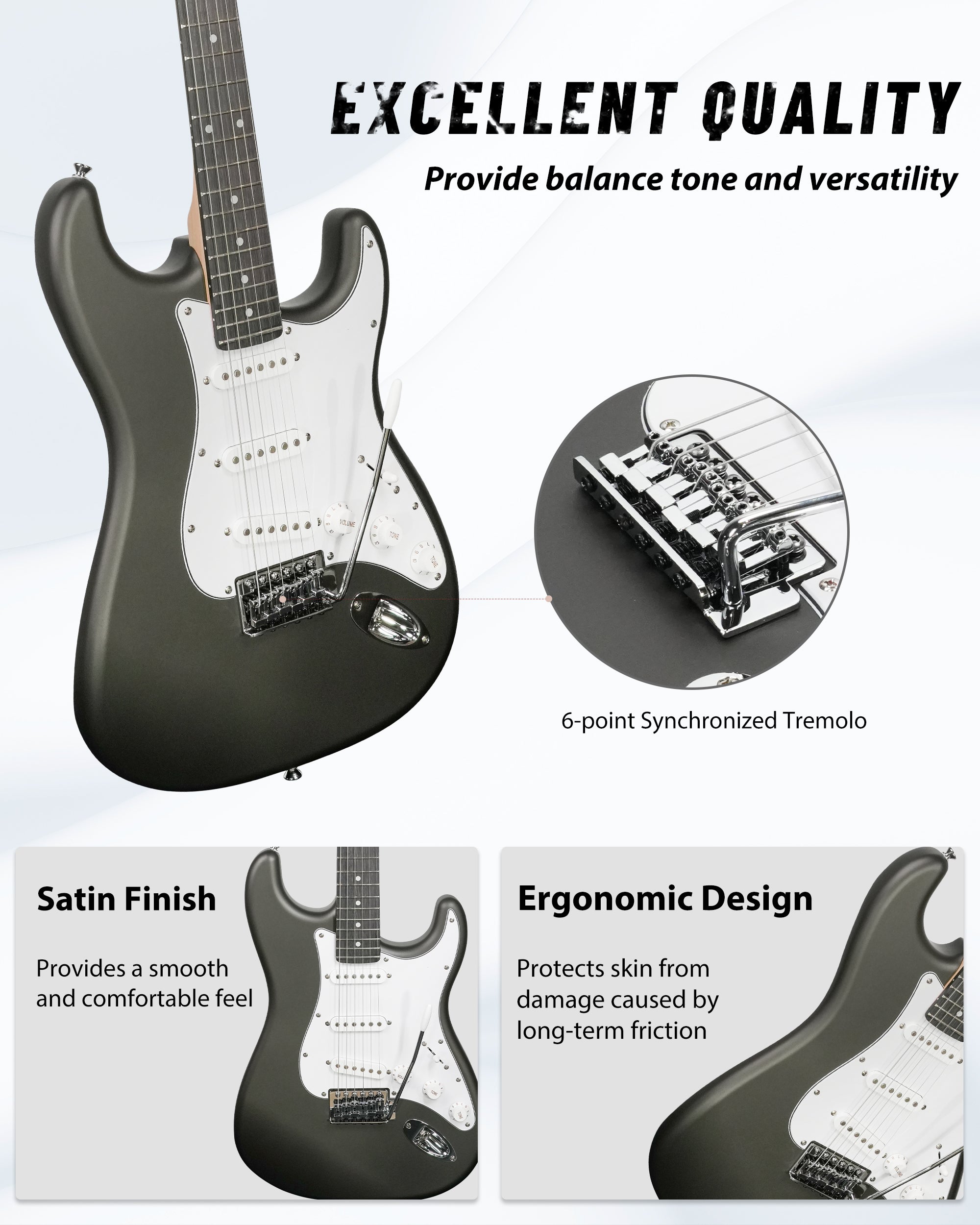 Tostar TST-110 39-inch Electric Guitar, S-S-S Pick Up