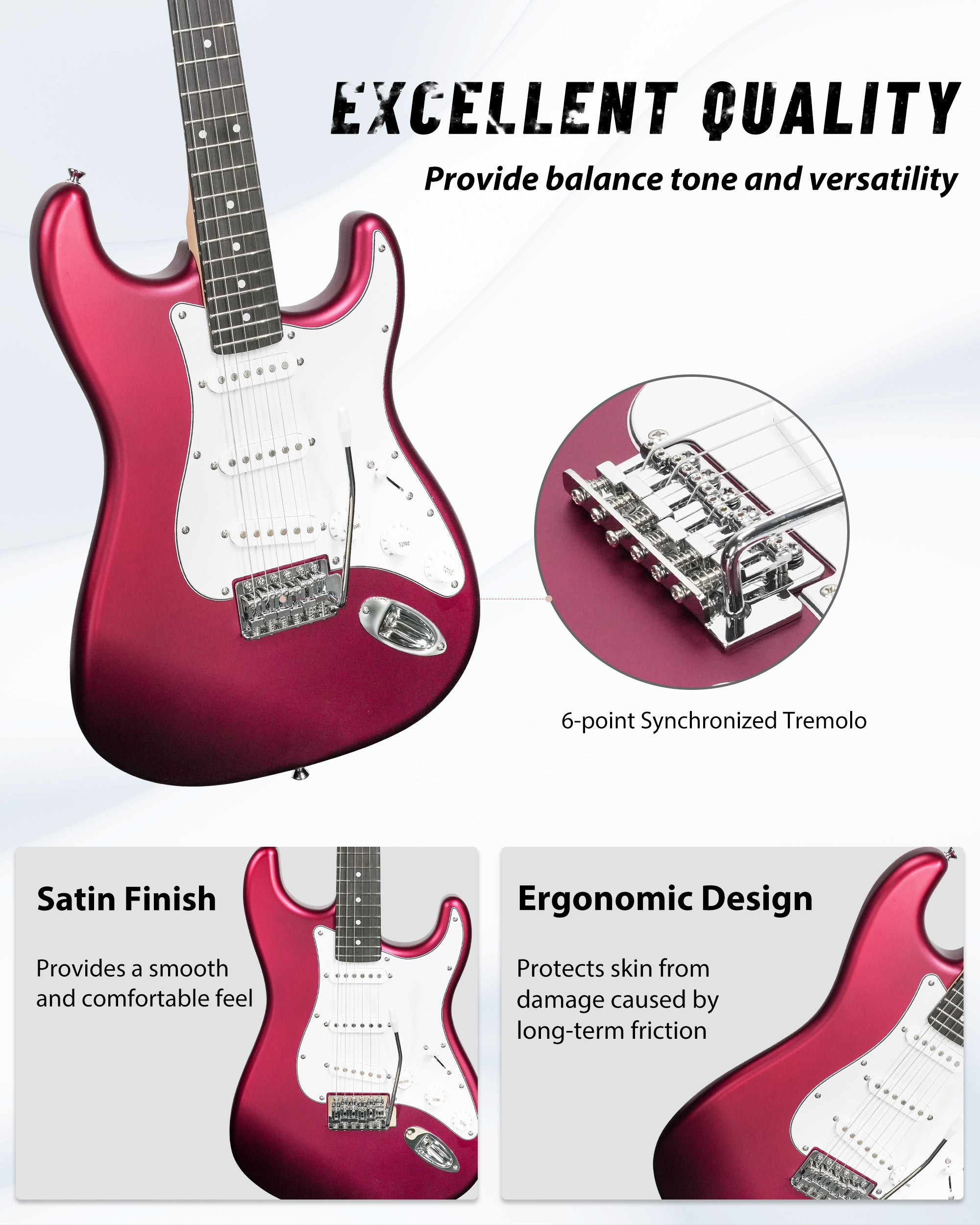 Tostar TST-110 39-inch Electric Guitar, S-S-S Pick Up