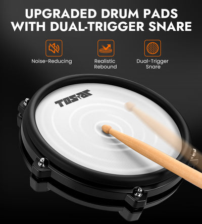 TOSTAR TED‑50P Electronic Drum Set, 5 Mesh Drum Pads & 3 Choke Cymbals with Throne, Headphones & Full Accessories, USB MIDI for Home Practice