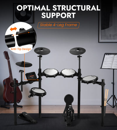 TOSTAR TED‑50P Electronic Drum Set, 5 Mesh Drum Pads & 3 Choke Cymbals with Throne, Headphones & Full Accessories, USB MIDI for Home Practice