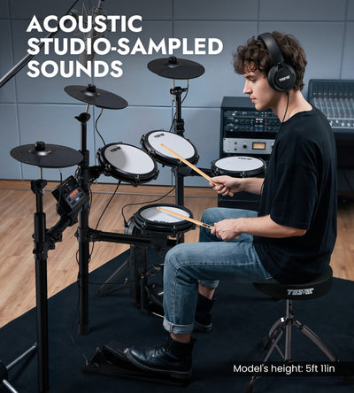 TOSTAR TED‑50P Electronic Drum Set, 5 Mesh Drum Pads & 3 Choke Cymbals with Throne, Headphones & Full Accessories, USB MIDI for Home Practice