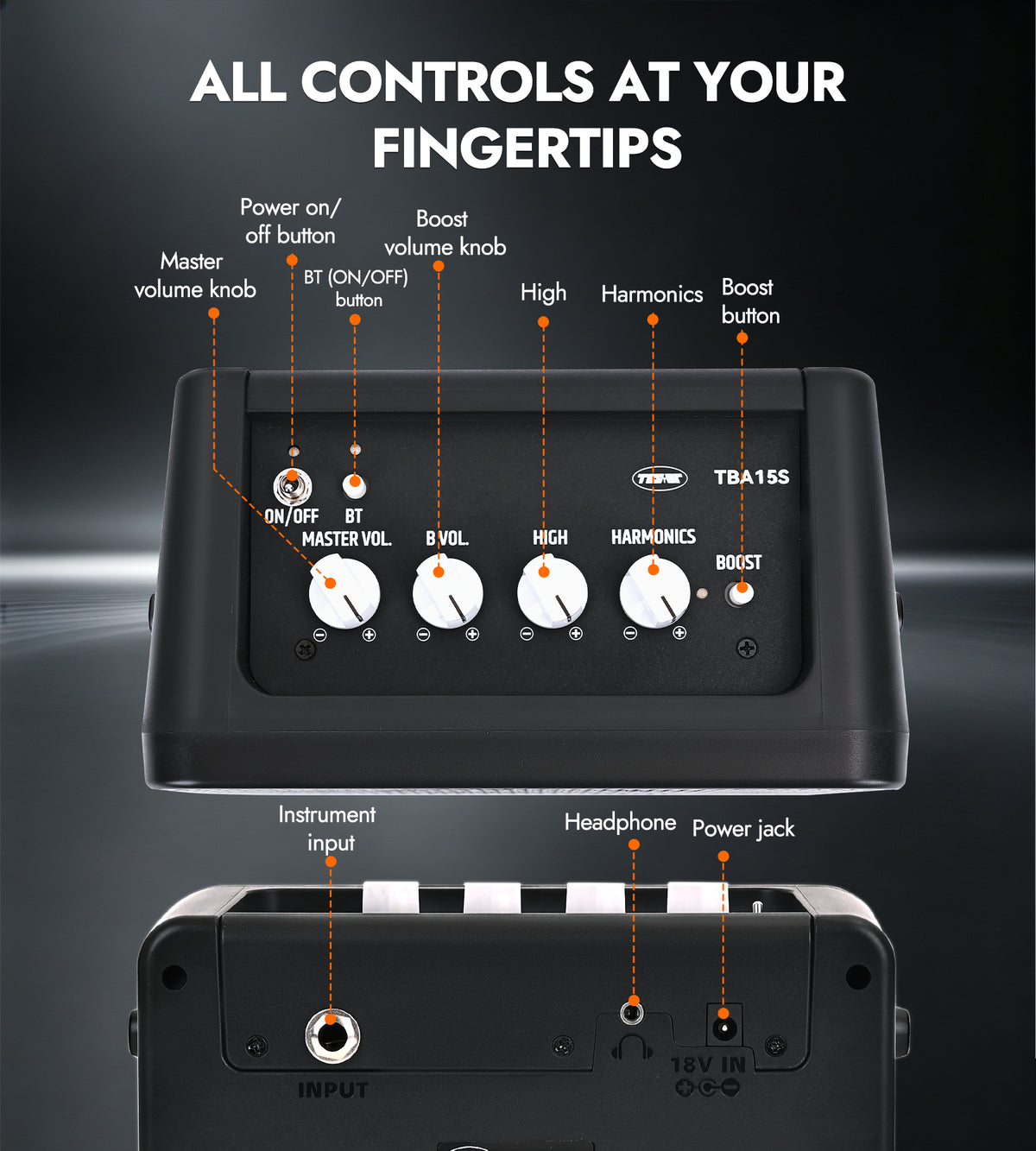 TOSTAR 15W Bass Amp for Slap Bass – Mini Practice Amplifier with HF Boost & Audio Playback
