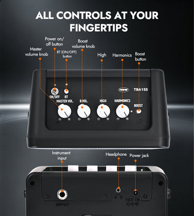 TOSTAR 15W Bass Amp for Slap Bass – Mini Practice Amplifier with HF Boost & Audio Playback